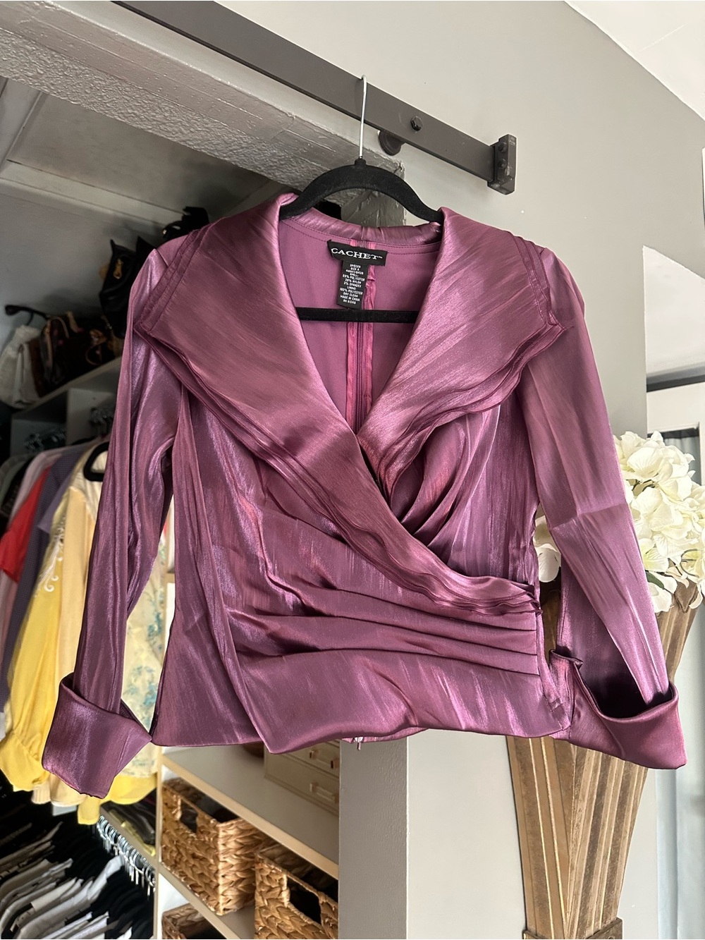 Cachet Shimmery Plum Wrap-Style Blouse